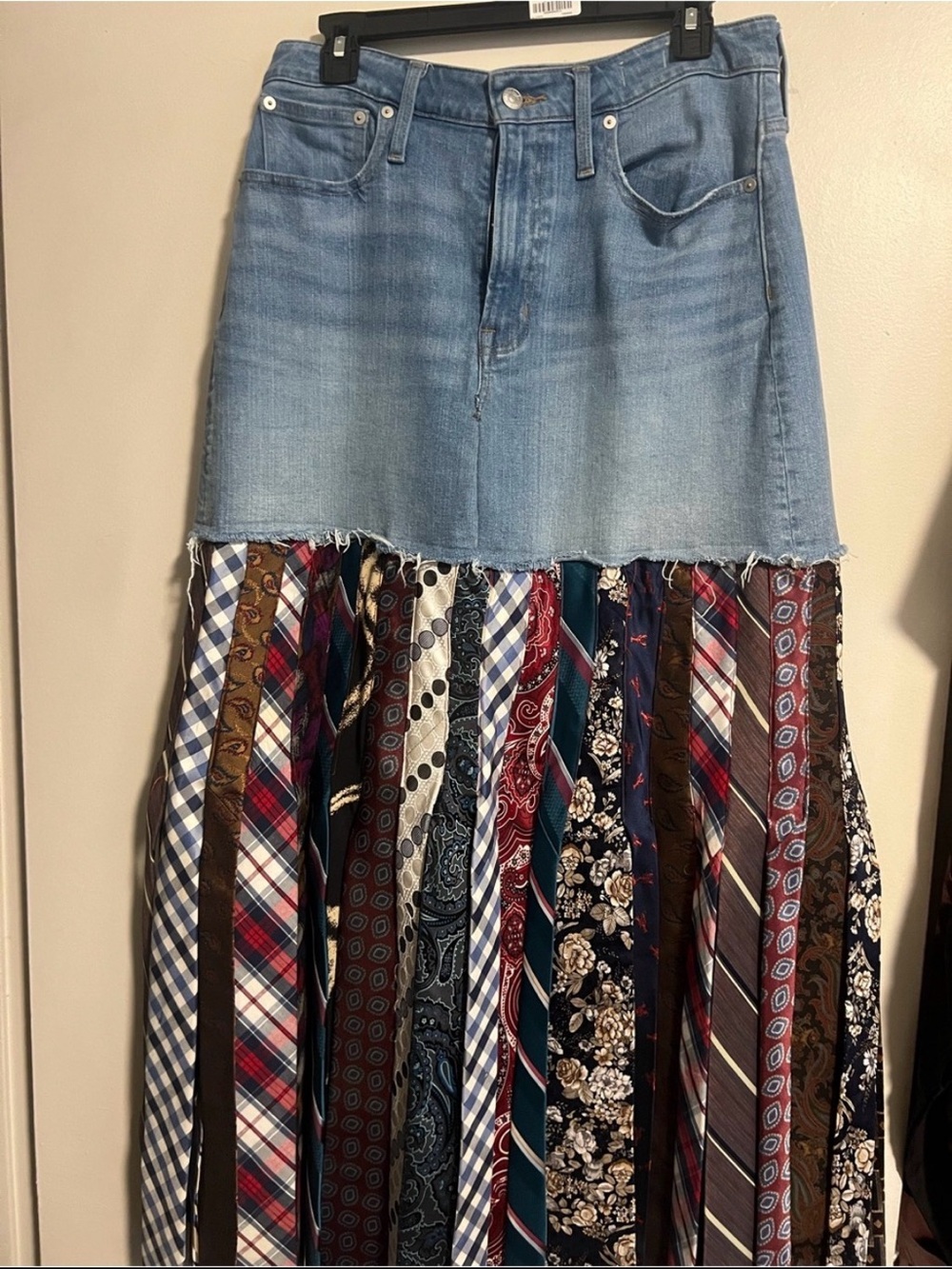Upcycled Women’s Denim Men’s Ties Maxi Skirt - Picture 3 of 4
